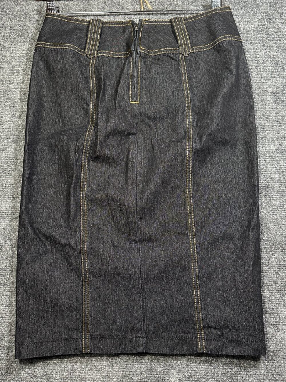 Bisou Bisou Denim Jean Skirt Womens 2 Pencil Black Cotton Stretch Vent Back Zip - Picture 7 of 8